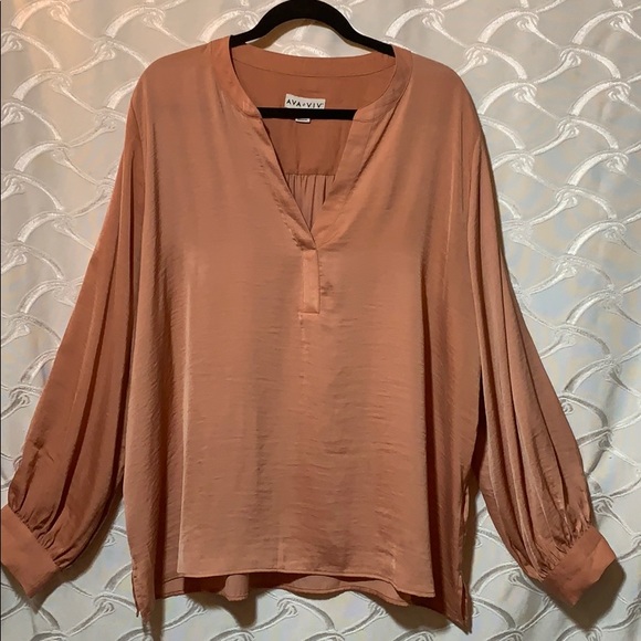 Ava & Viv Tops - AvaViv long sleeve flowing blouse, terra cotta 2X